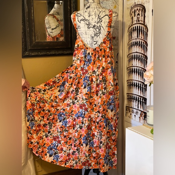 Flowing Petals Sexy Boho Low Back Draped Full Skirt A Line, In Orange S-3X - Picture 15 of 15